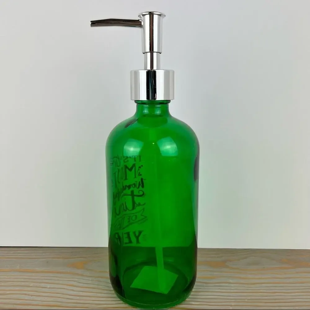 Green Glass Soap Holiday - Wonderful Time of the Year - Soap Dispenser - NWT
